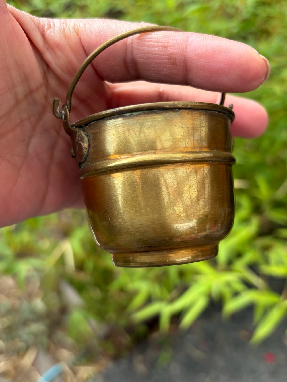 Brass Miniature Bucket Pail with Handle Approx. 2.5" Tall x 2.5" Vintage